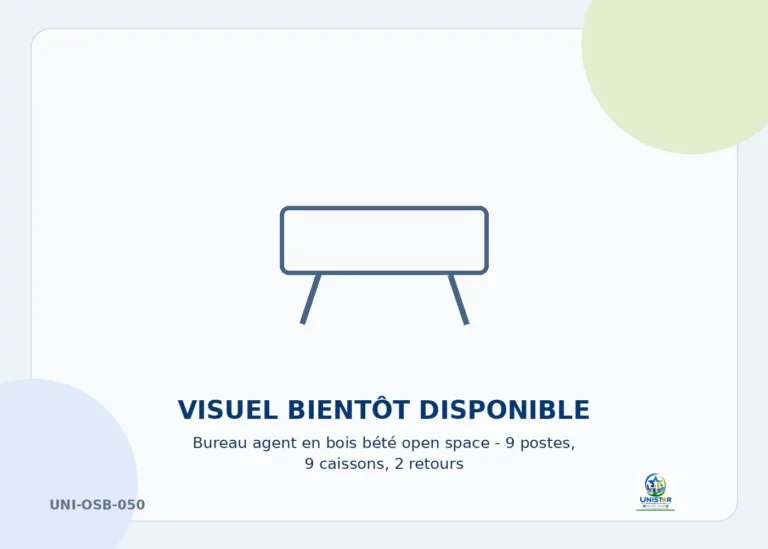 Bureau agent en bois bété open space - 9 postes, 9 caissons, 2 retours - UNISTAR